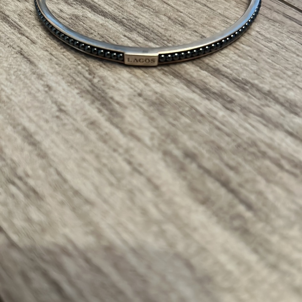 Lagos Dark Blue/Gray Sterling Silver Caviar Icon Beaded Bangle Bracelet - Picture 7 of 9